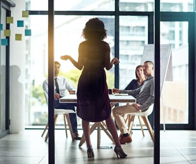 Female leader with a group of professionals having a meeting in a modern office