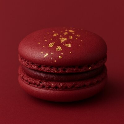 Hand made dark red macaron with gold dust on the top