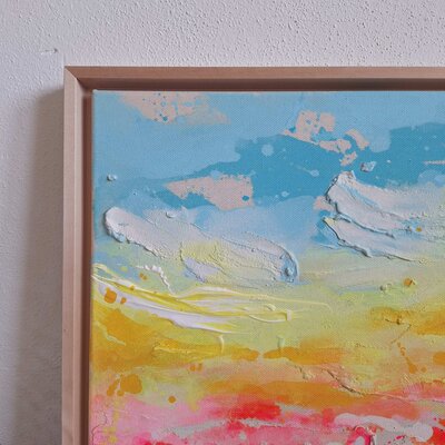 Sunset Confetti im Schattenfugenrahmen aus Linde. Inspiriert von Musik, Natur und innerer Freiheit.