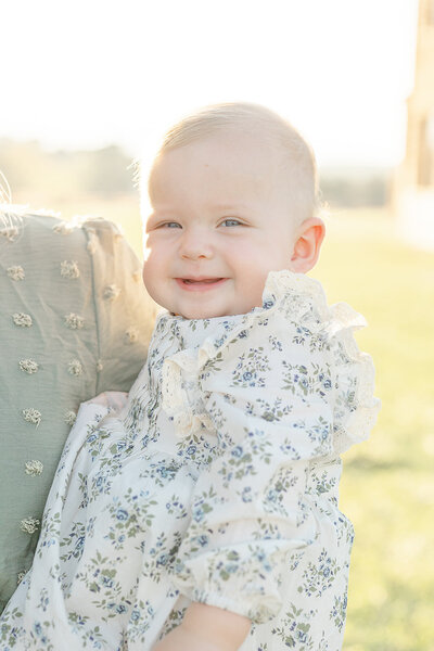baby smiling during Sterling, Virginia family photos