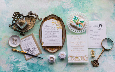 Ring and invitation detail shot in a Palm Coast wedding