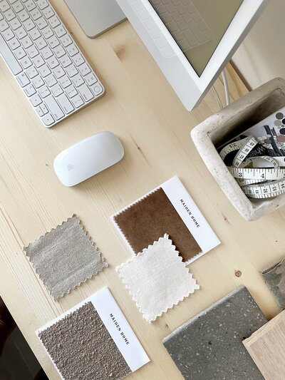 Fabric and stone samples for interior design project.
