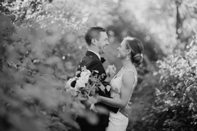 Bride and groom walk up memorial steps at their DC wedding