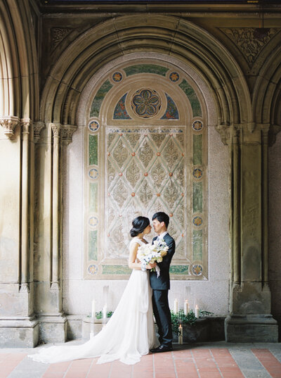 Bride in Carol Hannah wedding gown during elopement in Central Park