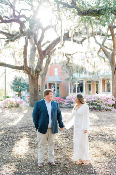 Outdoor engagement session in downtown Savannah, Georgia