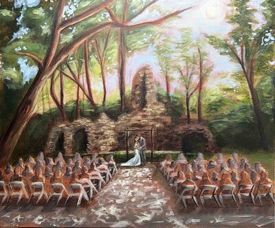 live wedding painting of a couple outdoors