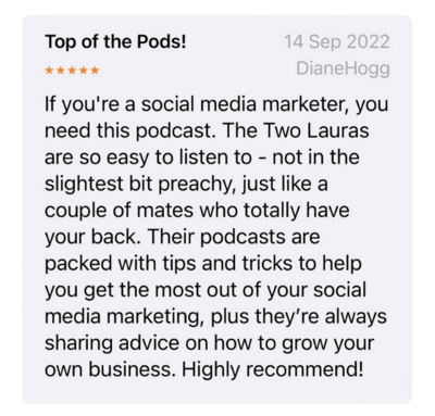 review of jfdi with the two lauras podcast for social media managers 