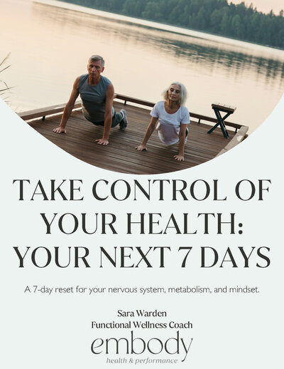 Adult people stretch on a dock at sunset after jumpstarting their health with our free 7 day reset 