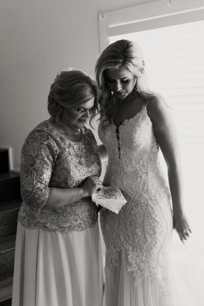 black and white image bride and mother