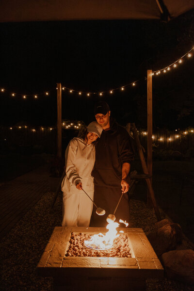 late night wedding reception, wedding smores, bonfire, backyard bbq wedding