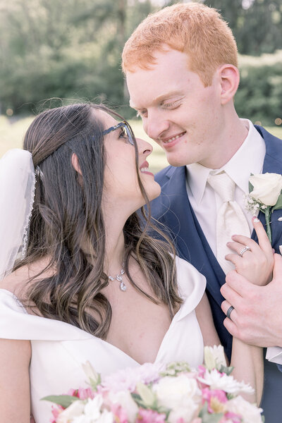 Detroit Michigan wedding couple smiling at each other