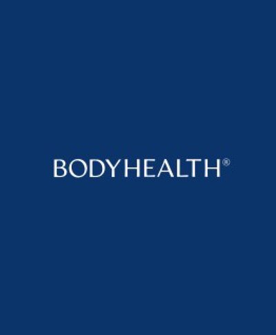 Logo with words "BodyHealth" on a blue background