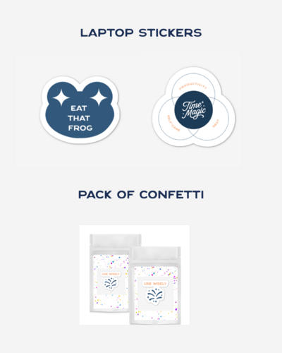 Adds ons: Laptop stickers and packets of confetti