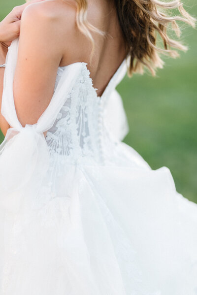 close up of the back of an Indianapolis bride's dress