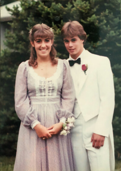 Polaroid style photos of  Cari and her husband, sharing their love story