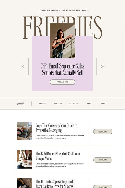 kimberly showit website template for coaches and course creators, about page mocked up on an ipad