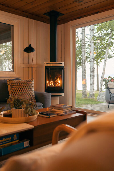 Cozy fireplace in lake house