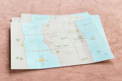 Full color digitally printed custom wedding map of Palm Beach Florida