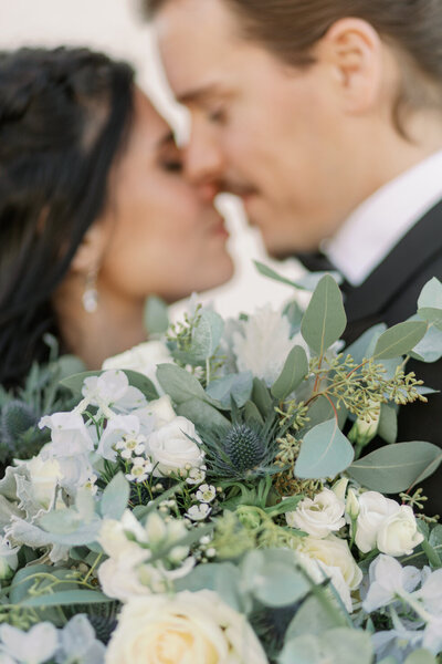 Wedding couple with wedding bouquet
