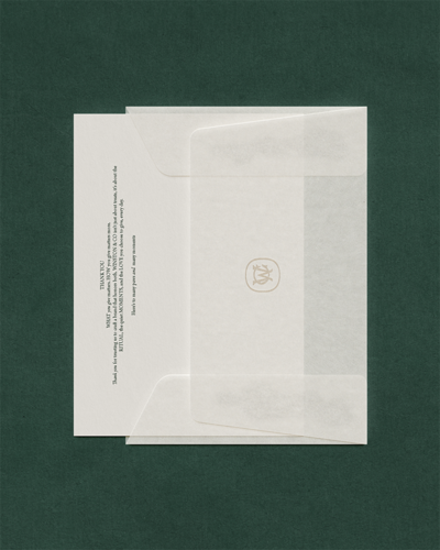 Elegant thank you card with vellum envelope designed for Winston and Co luxury dog treat brand