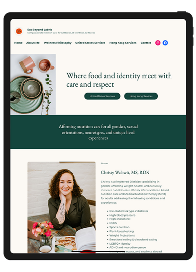 Website design showcasing food and identity, emphasizing care and connection in a vibrant, inviting layout.