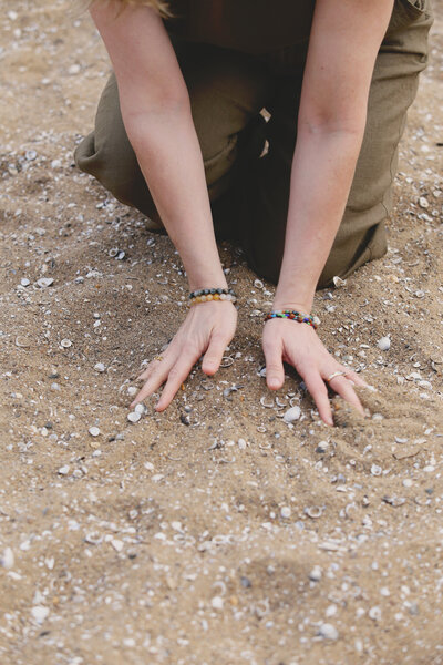 Woman running her hands through her hair