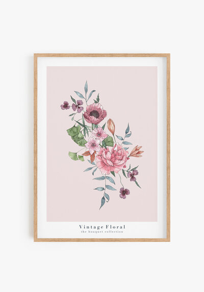 Single frame print vintage floral