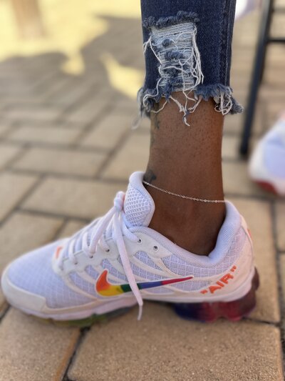 Custom gold permanent anklet from Jazzy's Glam Bar in Tampa, FL.