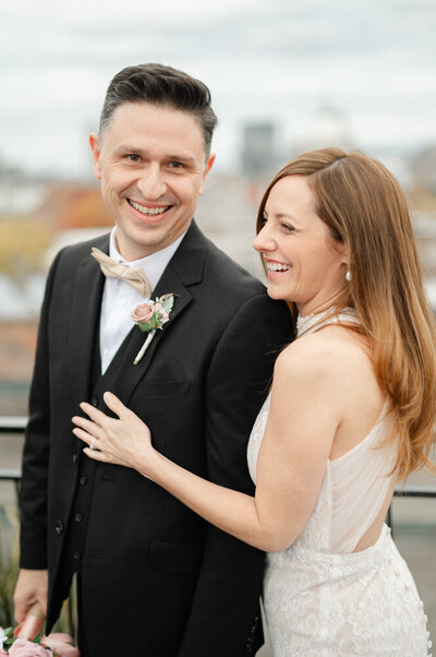 Relaxed couple ready to celebrate their love at Old Port Montreal