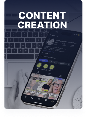 Content creation and social media marketing visuals on a phone and laptop