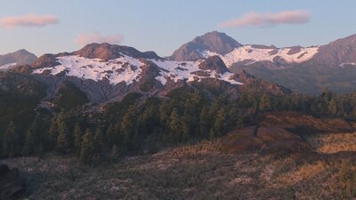 distant photo of snowy mountains