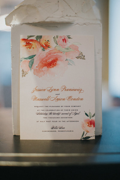 Peach and Green Floral Wedding Invitations