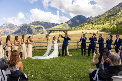 a couple celebrating just getting married officially
