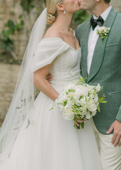 Bride Groom Kiss - Monique Lhuillier Wedding Dress - Cornwell Manor Wedding Cotswolds