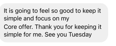 testimonial screenshot of mastermind coaching program