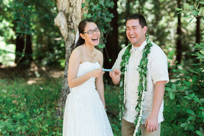 Hawaiian Wedding in Sanborn Park Couple playing with Chinese Finger Trap