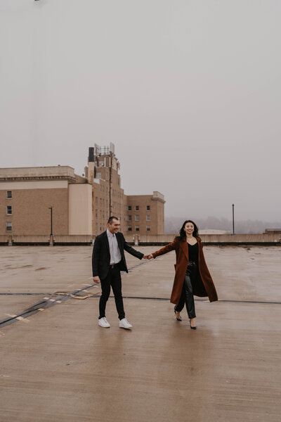 Moody rooftop engagement session in Central Wisconsin.