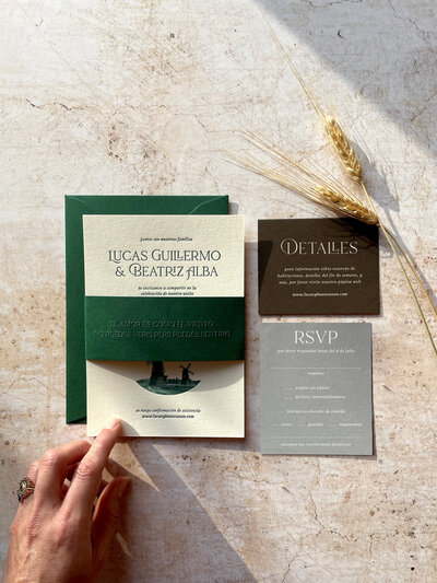 Los Molinos Suite: Semi-Custom Letterpress Wedding Invitation Collection inspired by the rolling hills of Spain