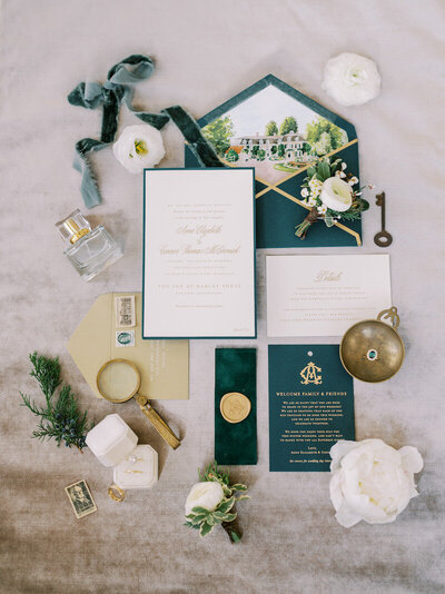 Light and airy wedding invitation suite with custom calligraphy