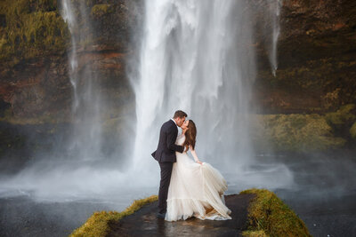 This couple eloped in front of a waterfall in Southern Iceland.
