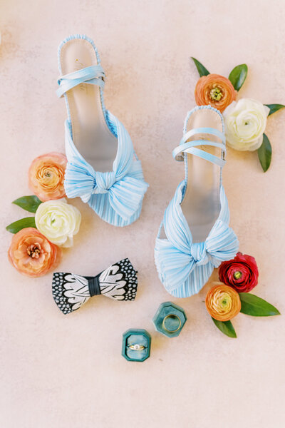 Colorful flat lay wedding details captured by local savannah photographer Madison Sapp