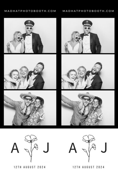 black and white personalised print designs for a selfie pod hire for weddings, birthday parties or any other type of events