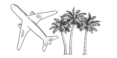 airplane with palm trees graphic