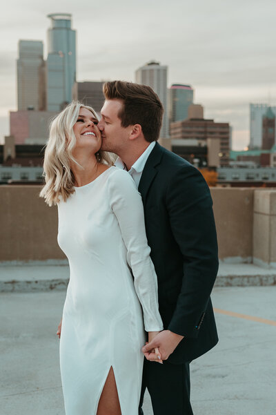 Downtown Minneapolis Rooftop Golden Hour Engagement Session