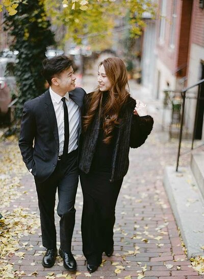 Fall NY Film Engagement Photoshoot with Asian Couple