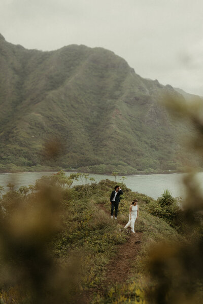 Bride and groom's intimate moment captured by Oahu wedding photographer