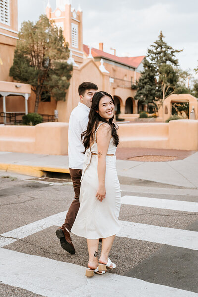 couple walking around Old Town
