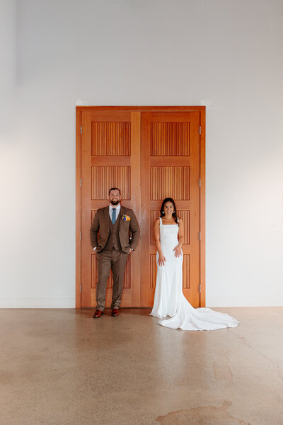 New England wedding photographer. Couple at a local museum in Maine for their wedding photos.