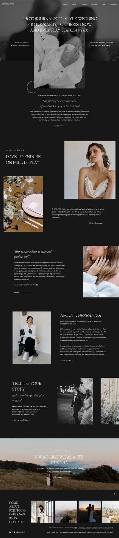 Showit template customization for Thereafter Photo, a Los Angeles wedding photographer