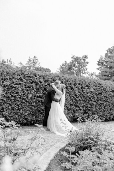 Bride and groom walk up memorial steps at their DC wedding